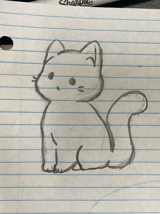 Desenho para Desenhar: Gato fofo sentado com cauda enrolada