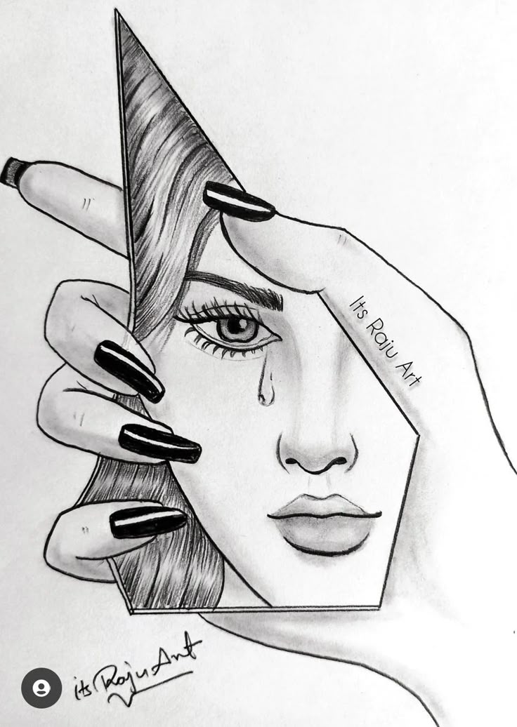 Desenho para Desenhar: Mão segurando espelho com rosto triste