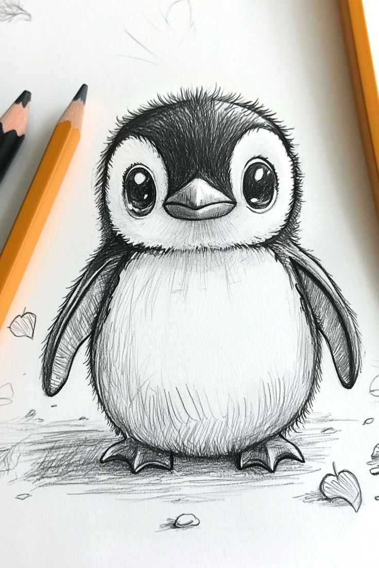 Desenho para Desenhar: Bonitinho pinguim com olhos grandes