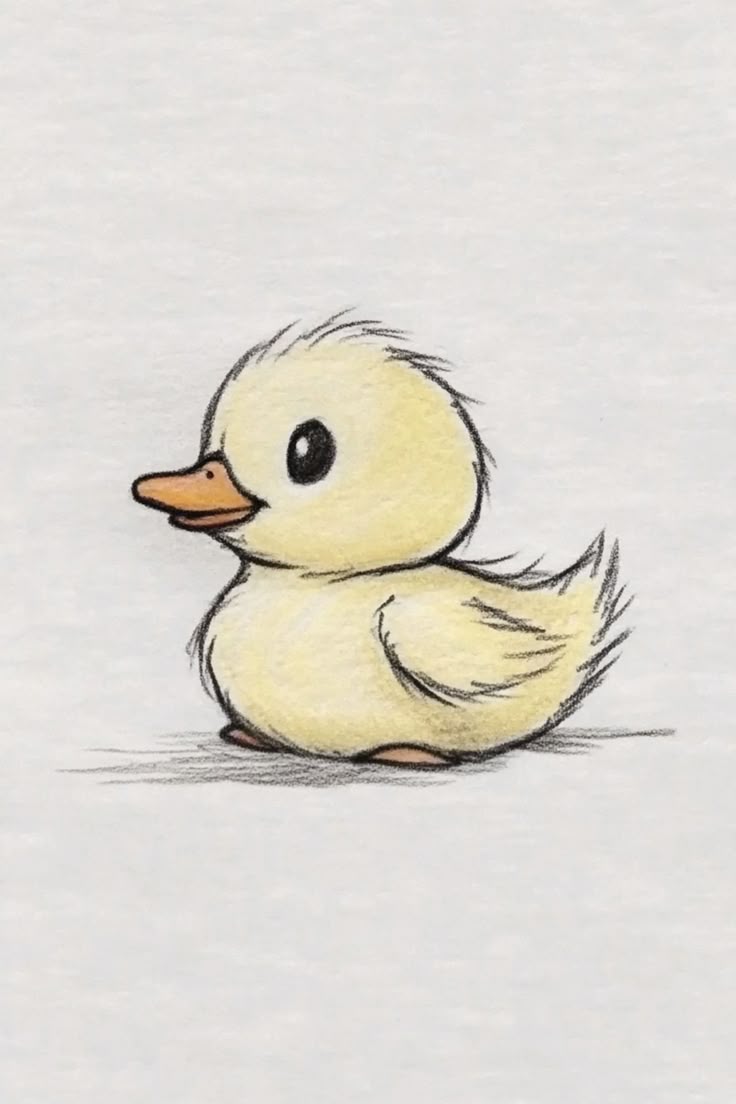 Desenho para Desenhar: Pato amarelo fofo com detalhes simples