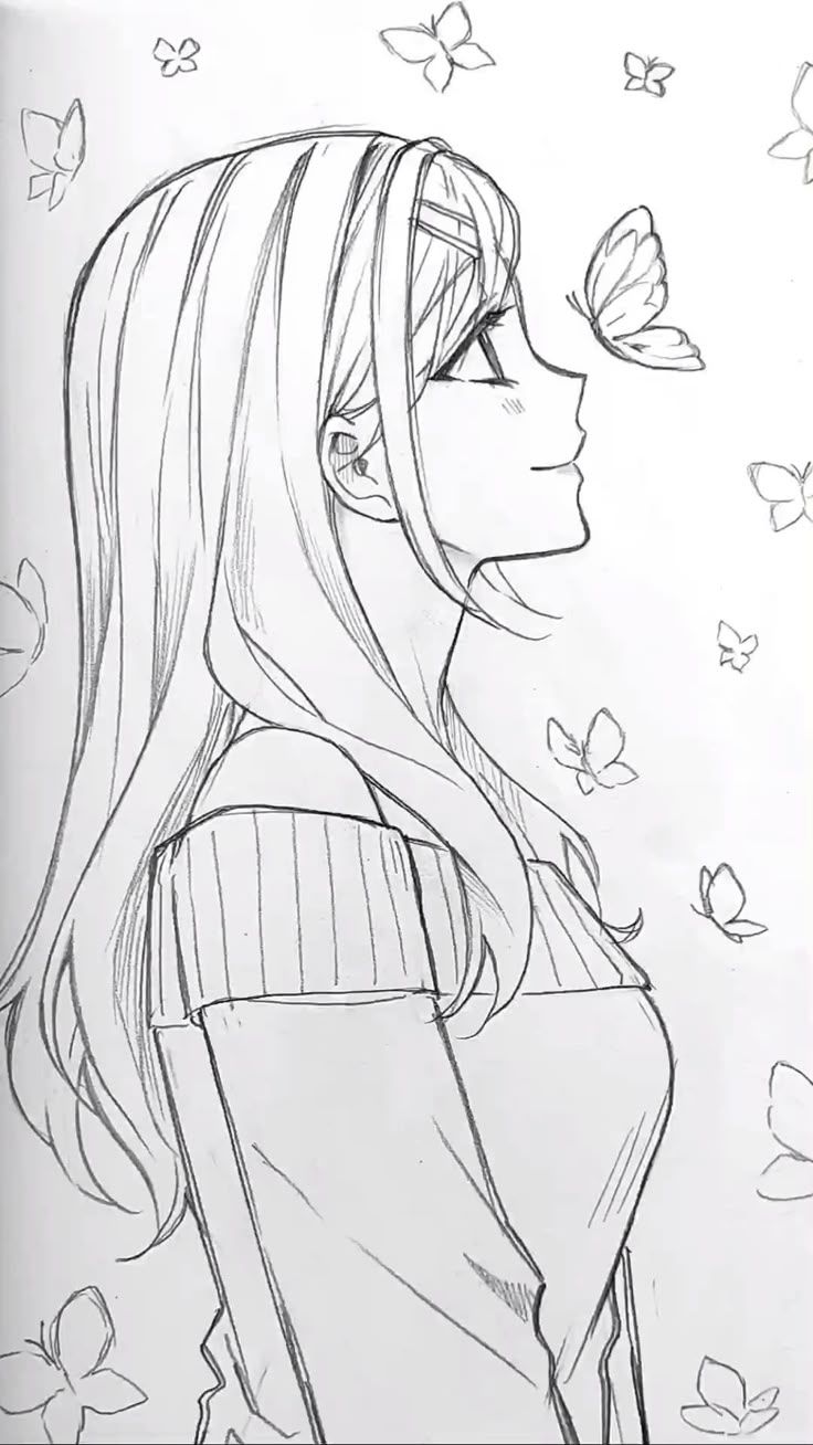 Desenhos para Desenhar de garota com borboletas ao redor
