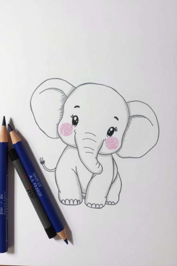 Desenhos para Desenhar de Elefante fofo sorridente