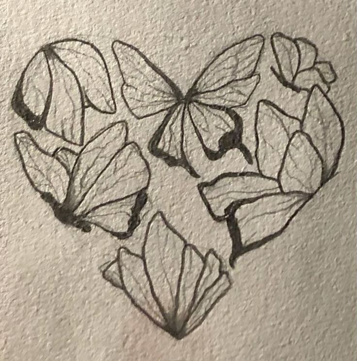 Desenho para Desenhar: Corações com folhas e borboletas