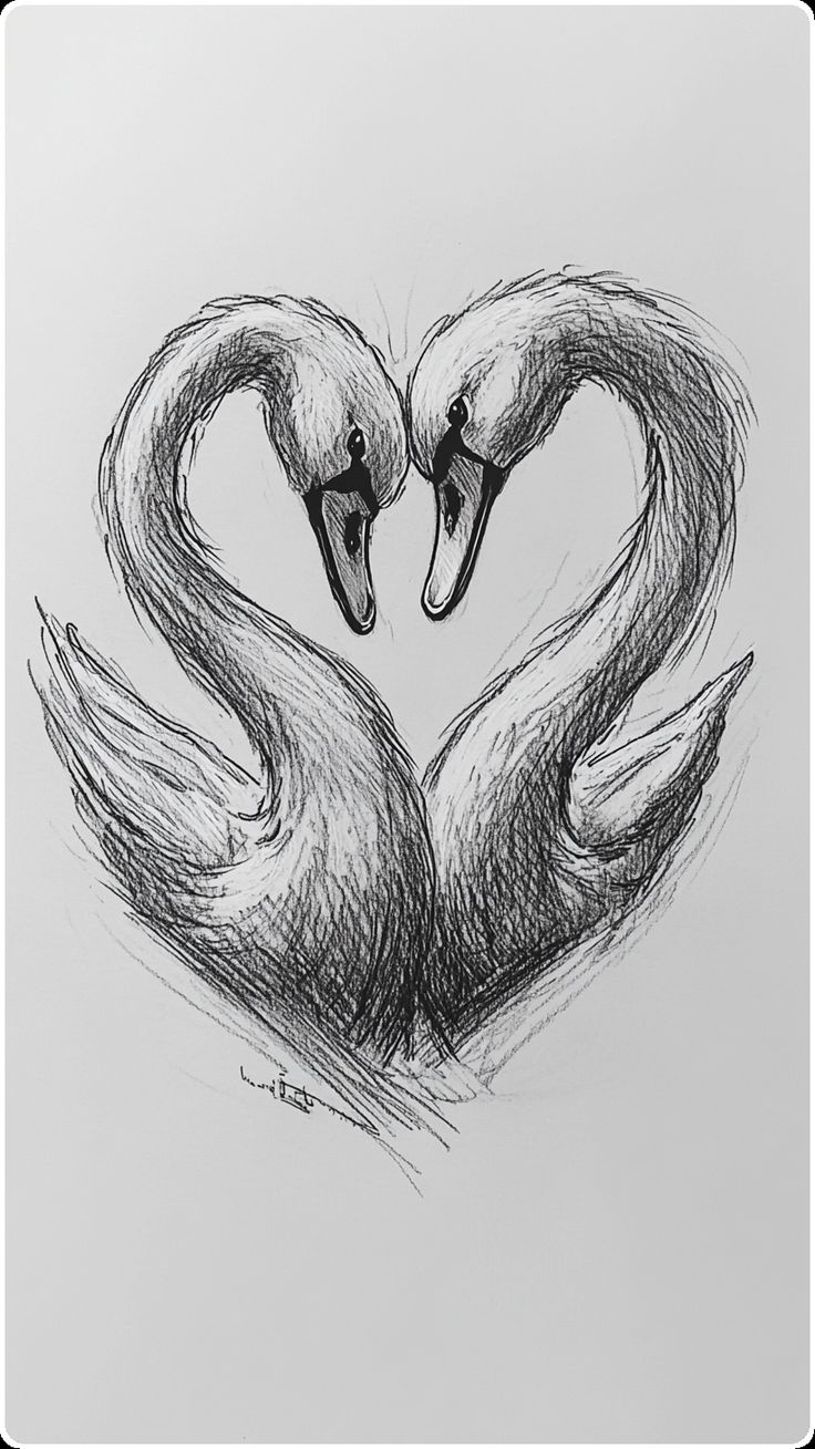 Desenho para Desenhar: Dois cisnes formando um coração