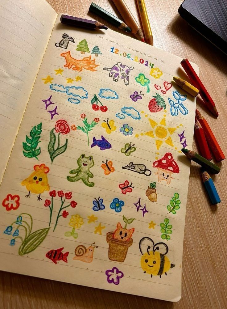 Desenho para Desenhar no Caderno de animais e plantas coloridos