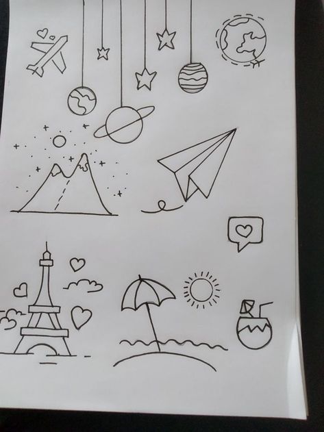 Desenho para Desenhar no Caderno de avião estrela e montanhas