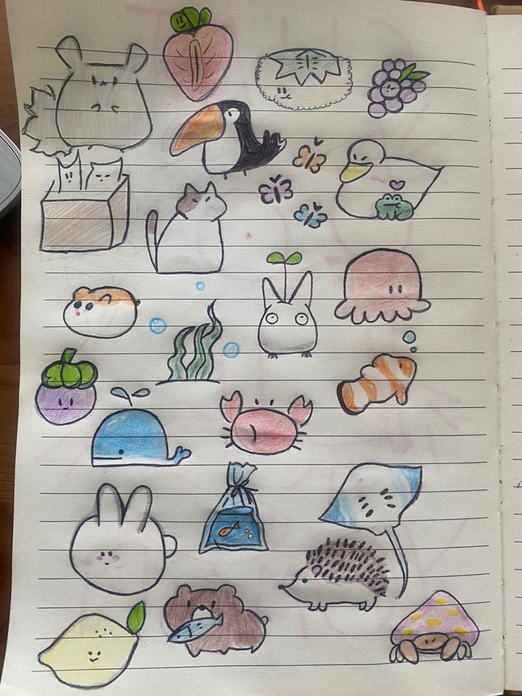 Desenho para Desenhar no Caderno de animais e naturezas fofas