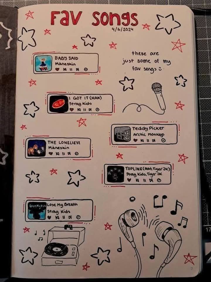 Desenho para Desenhar no Caderno de música com notas e microfone