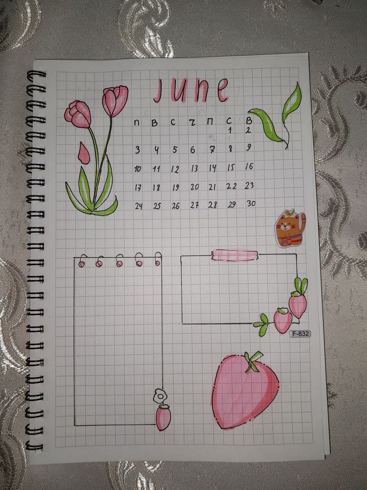 Desenho para Desenhar no Caderno de calendário e morangos