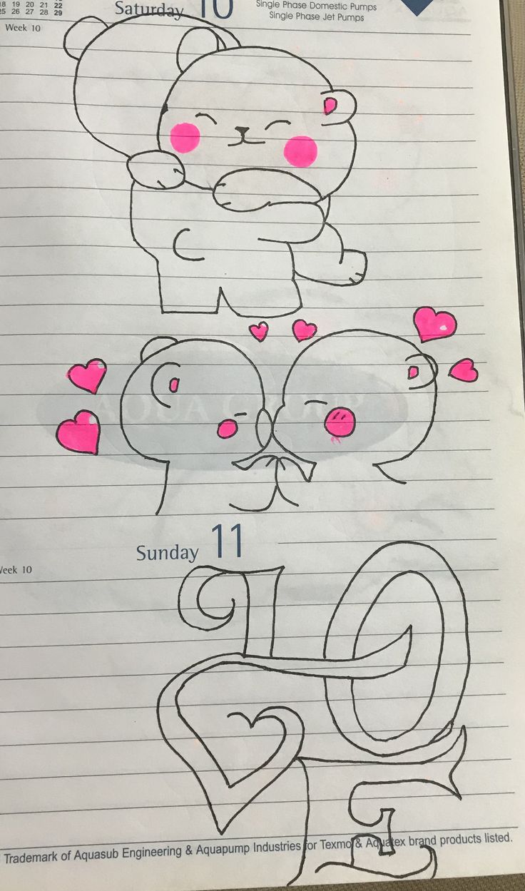 Desenho para Desenhar no Caderno de ursos fofos e corações