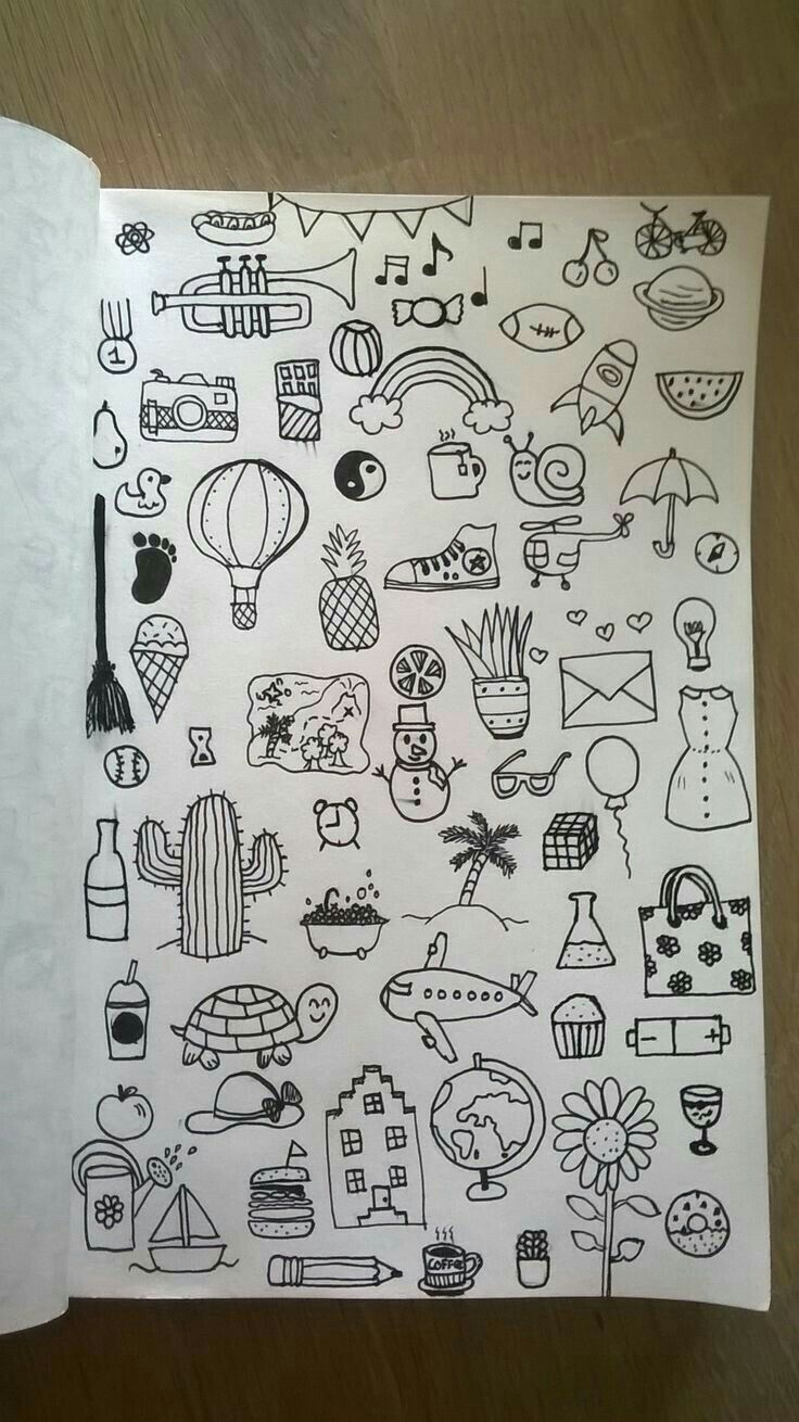 Desenho para Desenhar no Caderno com variados ícones divertidos