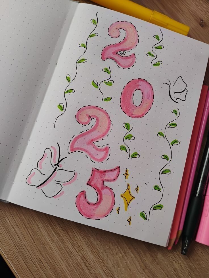 Desenho para Desenhar no Caderno de números decorados e borboletas