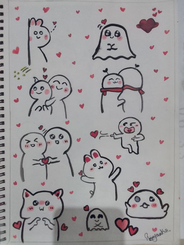 Desenho para Desenhar no Caderno de personagens fofos com corações