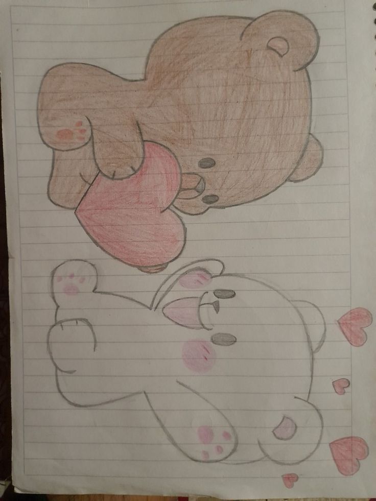 Desenho para Desenhar no Caderno de ursos fofos com corações