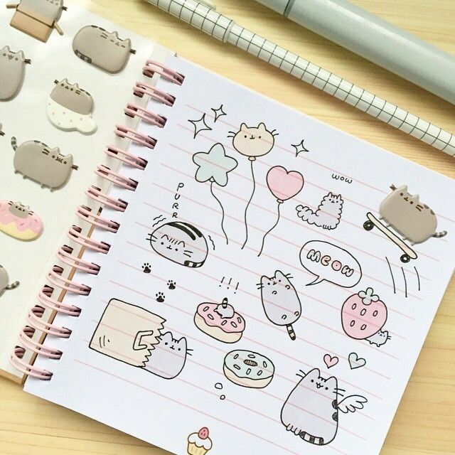 Desenho para Desenhar no Caderno de gatinhos fofos e donuts