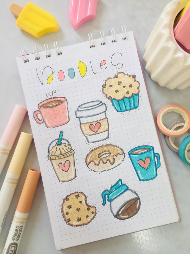 Desenho para Desenhar no Caderno de doces e bebidas coloridas