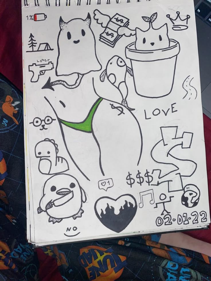 Desenho para Desenhar no Caderno de divertidos personagens e símbolos