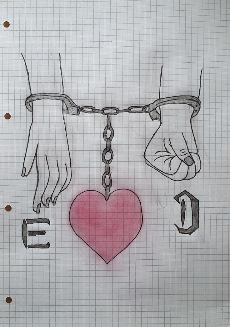 Desenho para Desenhar no Caderno de mãos com correntes e coração