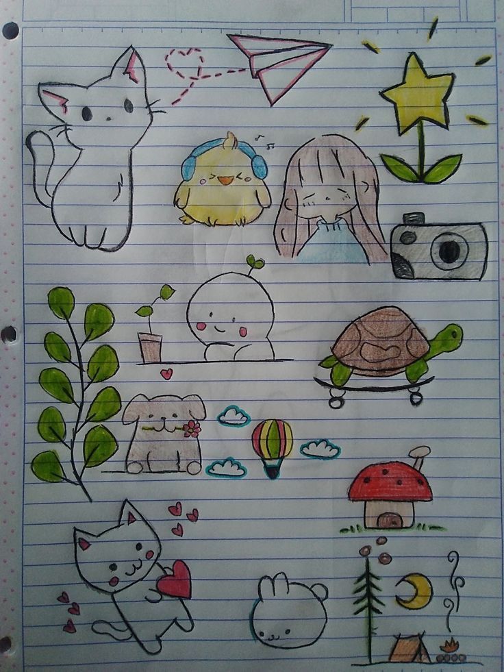 Desenho para Desenhar no Caderno de animais e elementos fofos