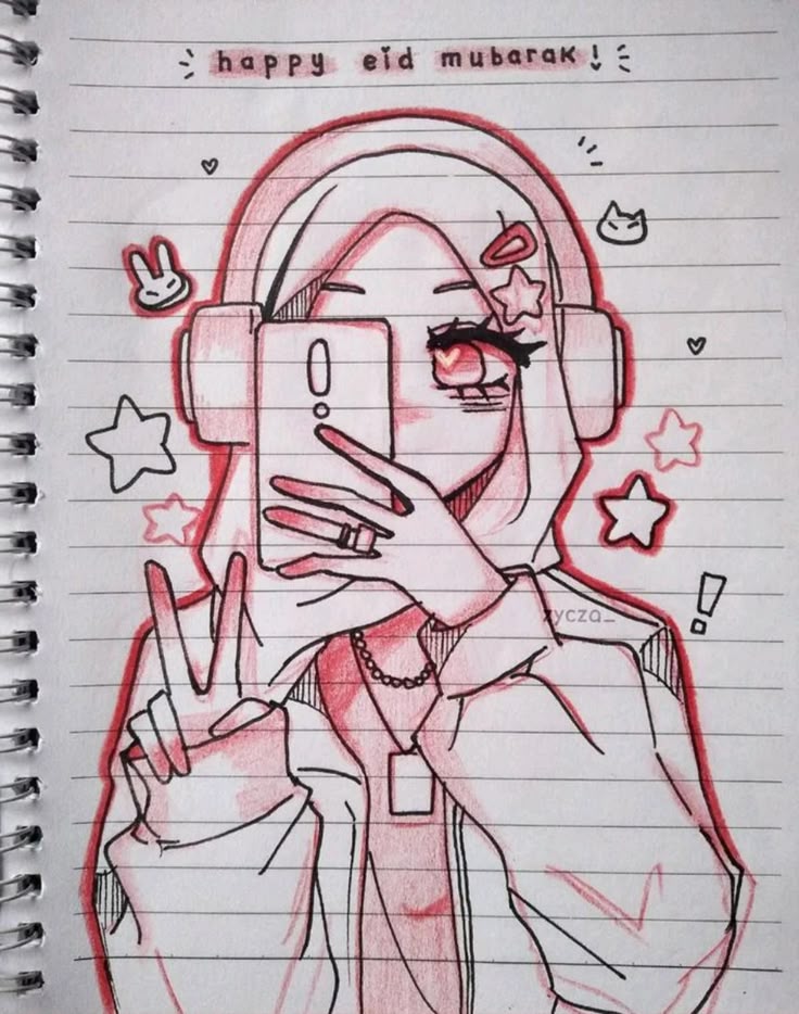 Desenho para Desenhar no Caderno de jovem com fones de ouvido