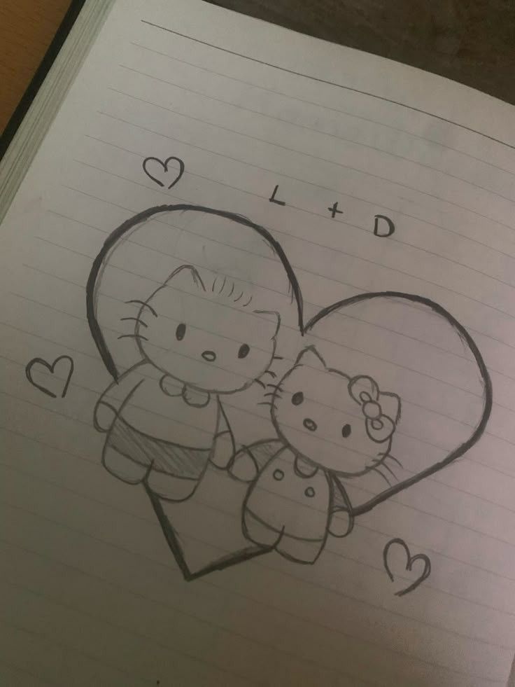 Desenho para Desenhar no Caderno de personagens fofos dentro de coração