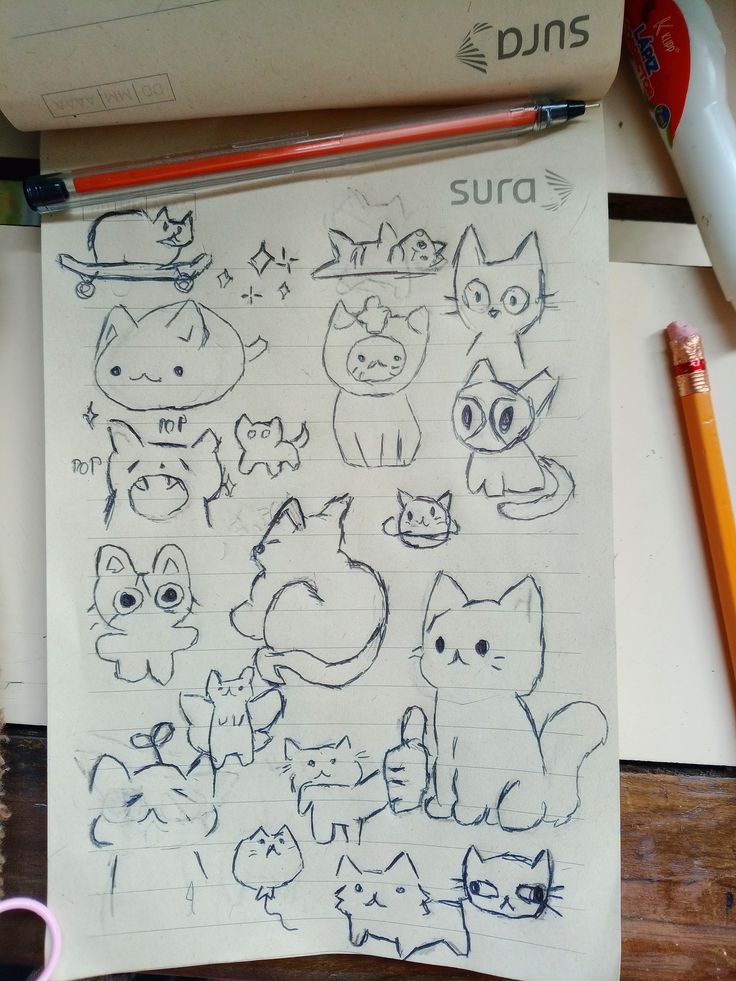 Desenho para Desenhar no Caderno de gatinhos fofos variados