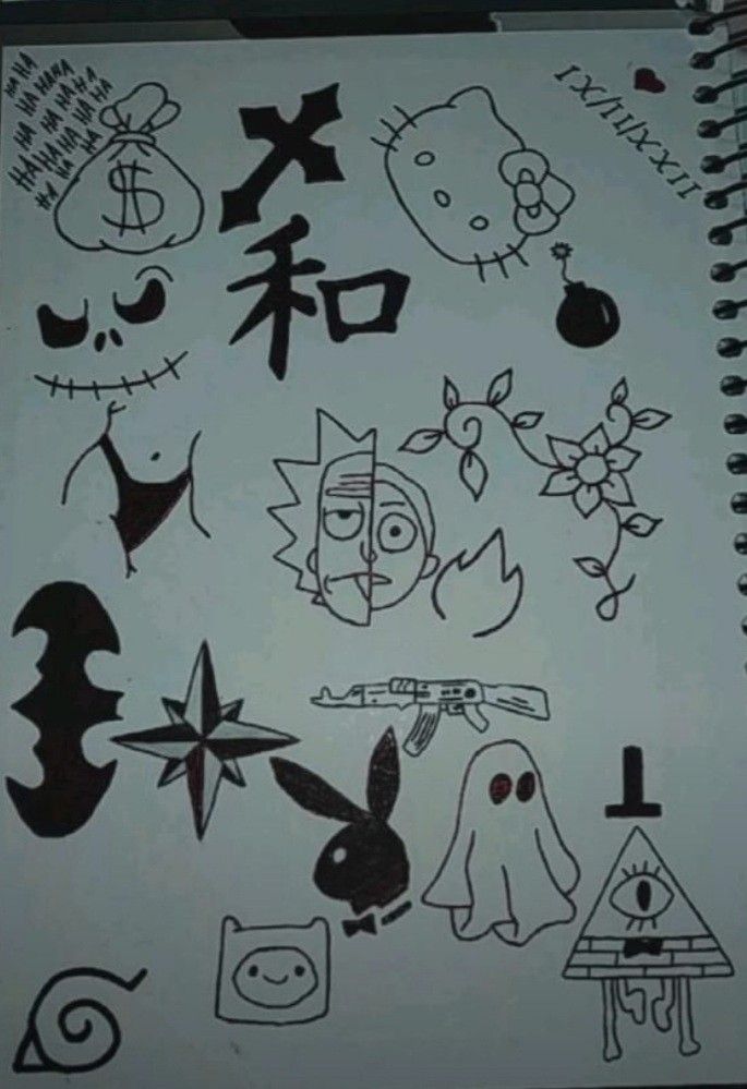 Desenho para Desenhar no Caderno de várias tatuagens e símbolos