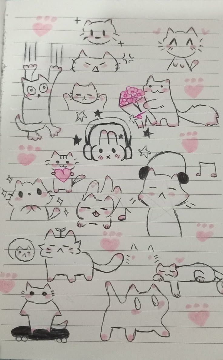 Desenho para Desenhar no Caderno de gatinhos fofos e divertidos