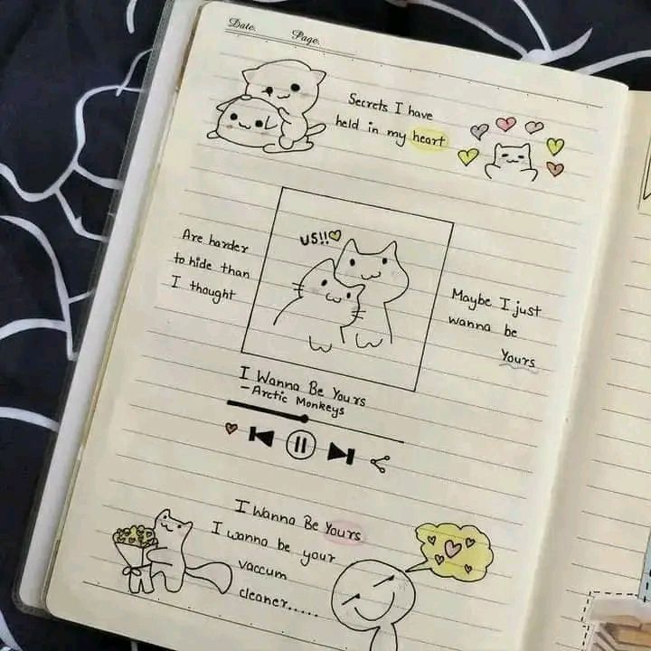Desenho para Desenhar no Caderno de gatos fofos e frases