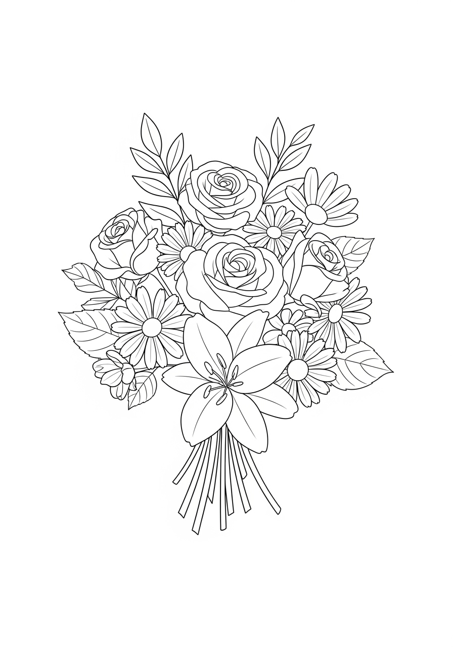 Desenho Aesthetic de buquê de flores para colorir