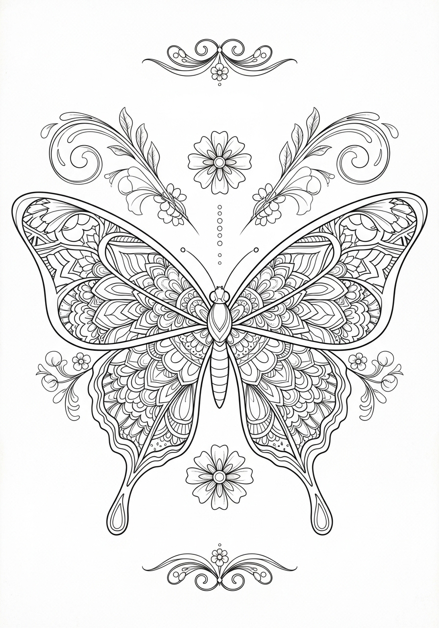 Desenho Aesthetic de borboleta com detalhes florais