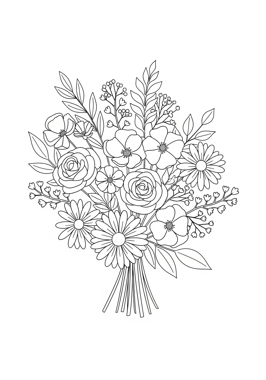 Desenho Aesthetic de buquê de flores para colorir