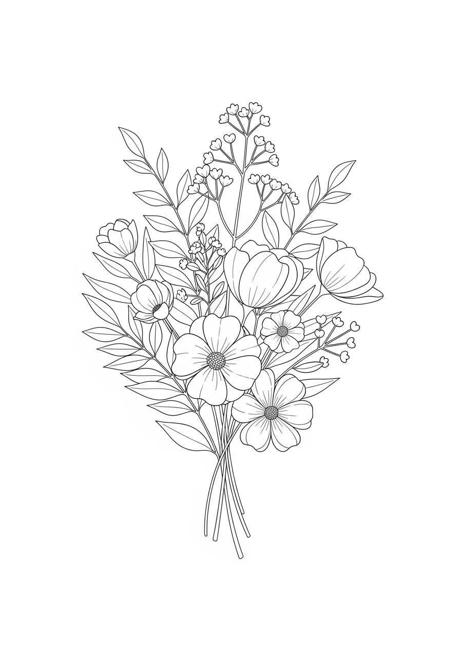 Desenho Aesthetic de um buquê de flores para colorir
