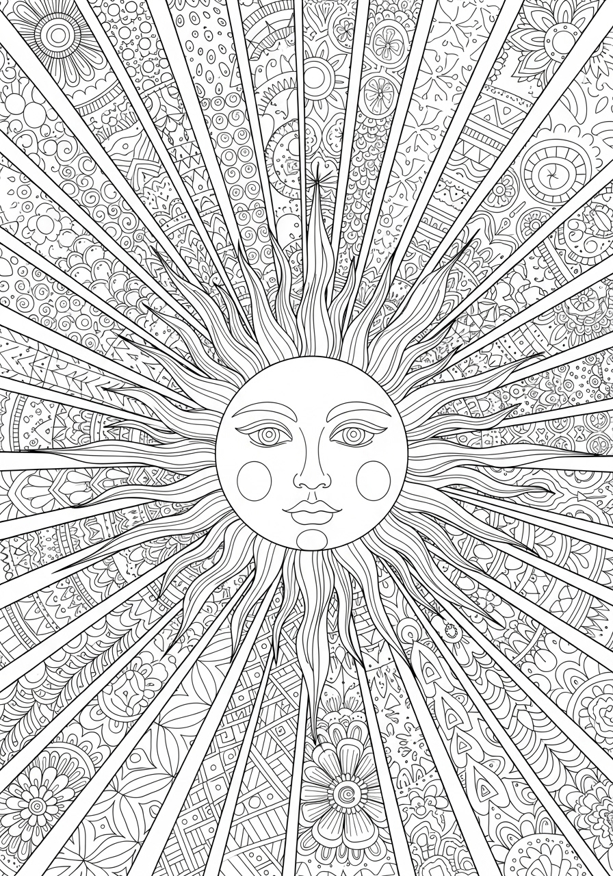Desenho Aesthetic do sol com detalhes e formas para colorir