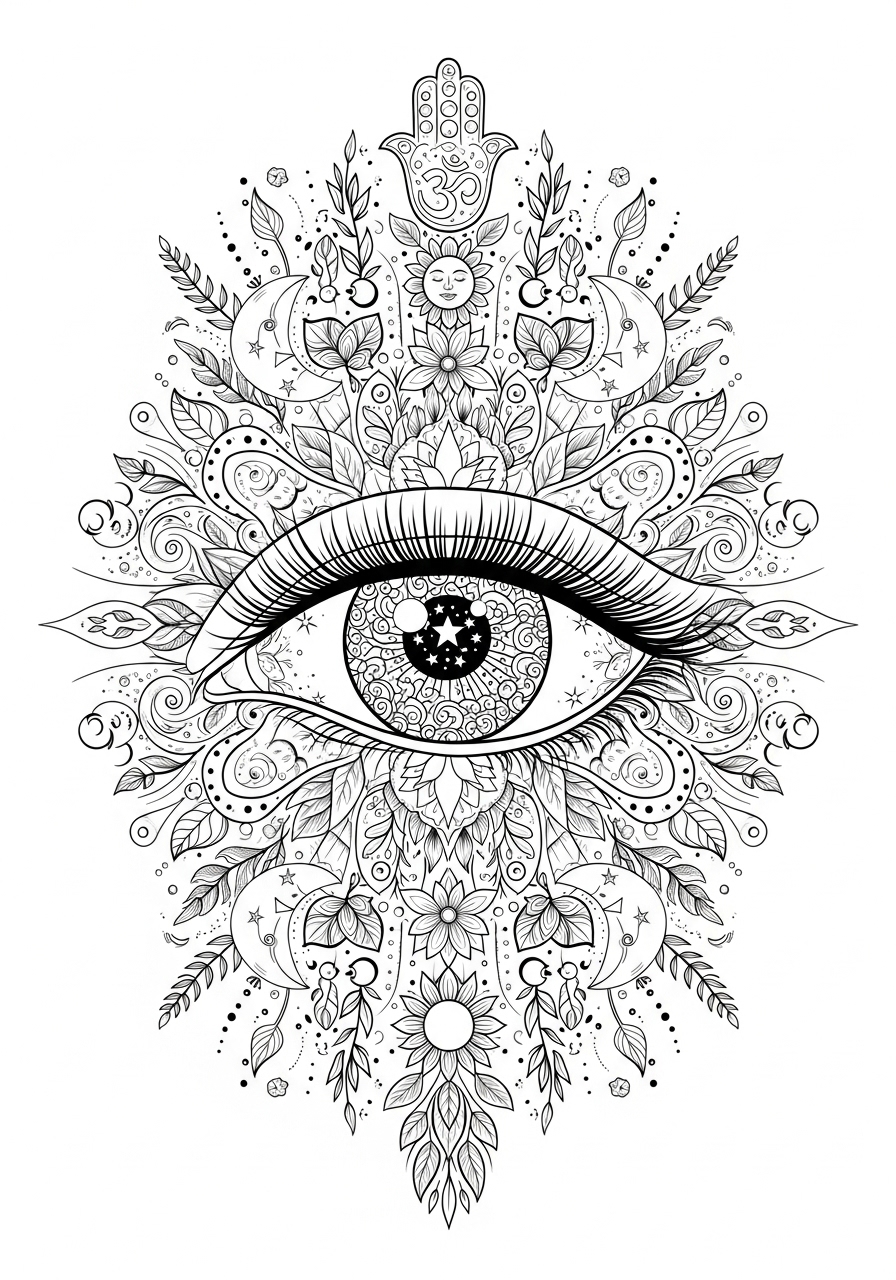 Desenho Aesthetic de olho rodeado por desenhos florais