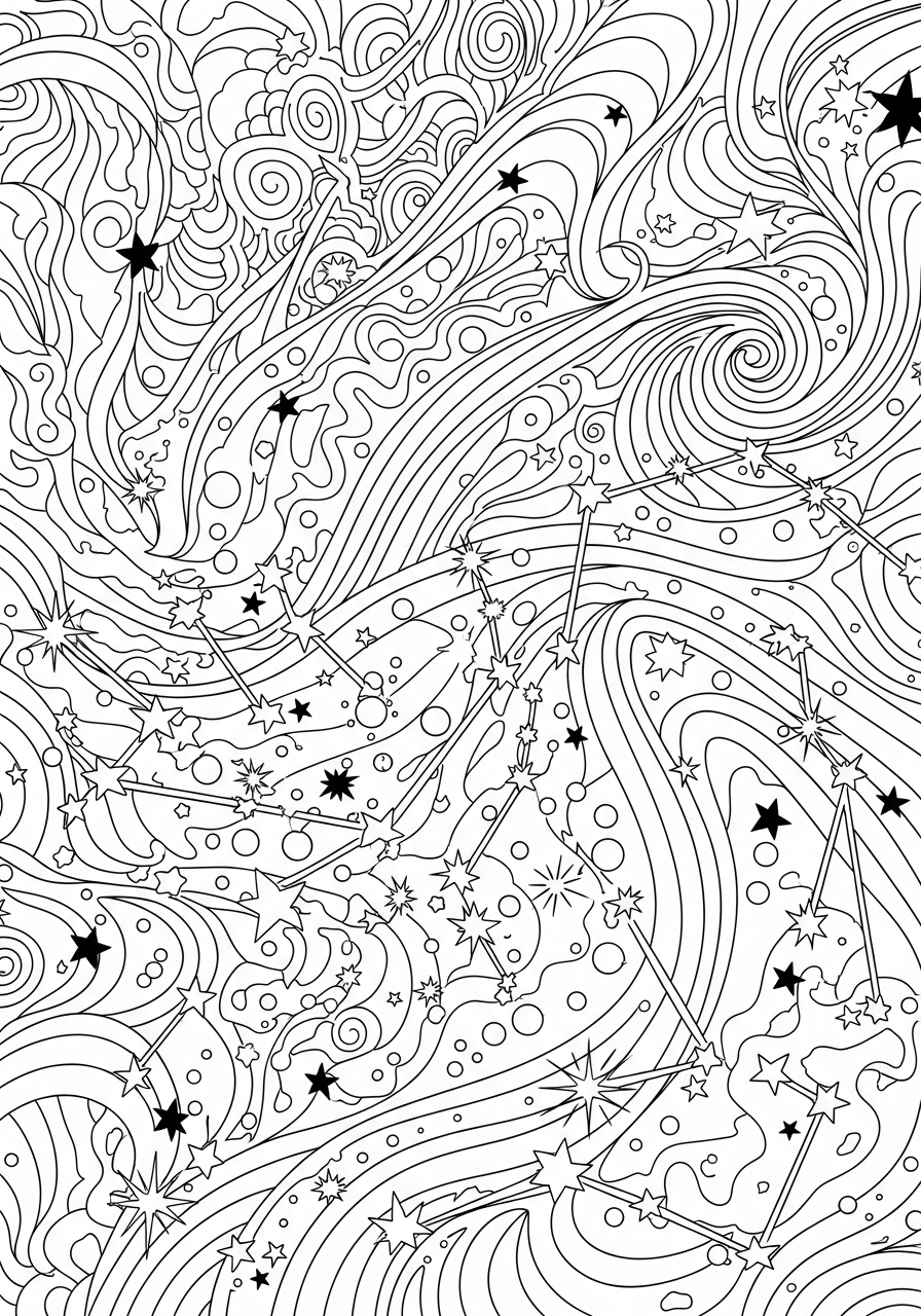 Desenho Aesthetic de estrelas e ondas para colorir