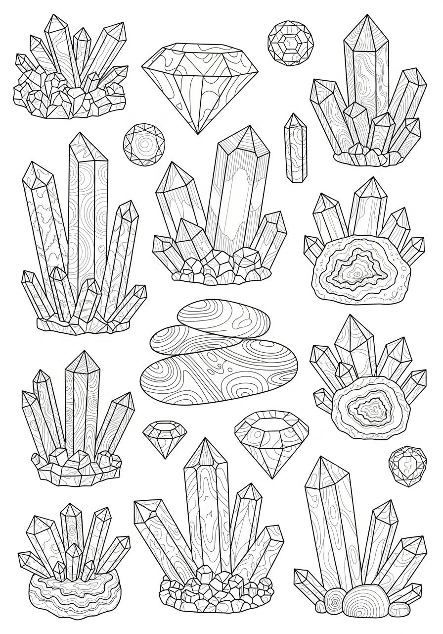 Desenho Aesthetic de cristais e pedras para colorir