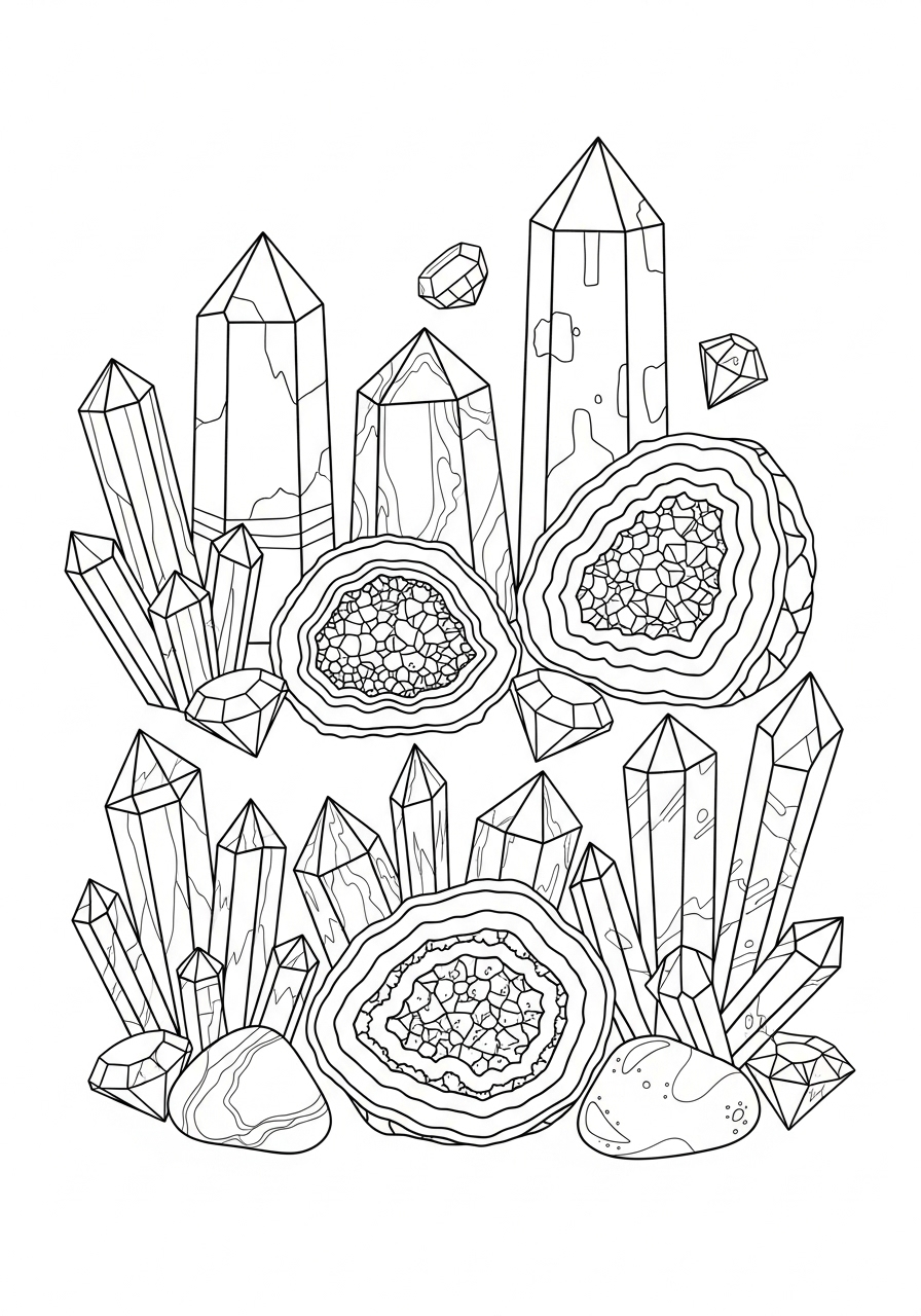 Desenho Aesthetic de cristais e geodos para colorir