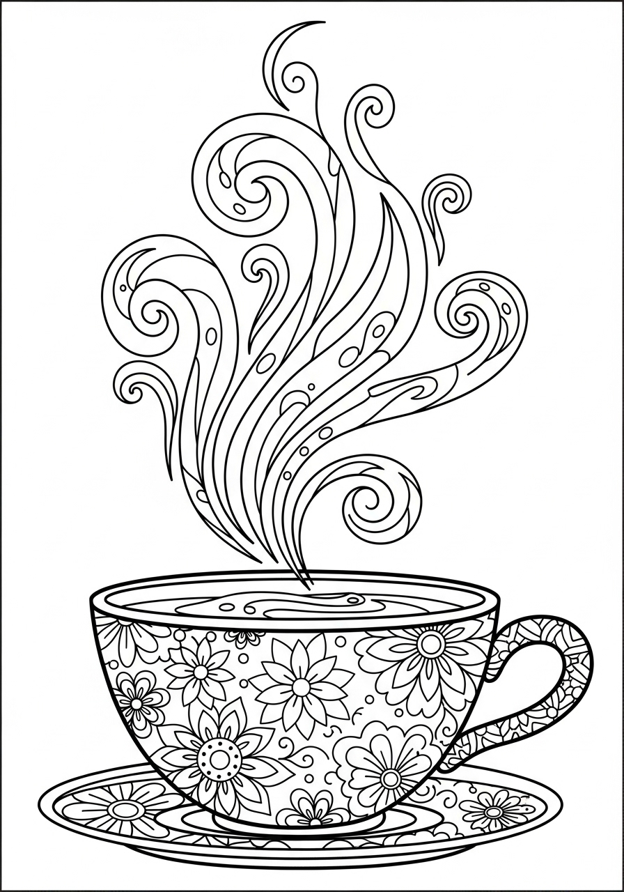 Desenho Aesthetic de xícara com fumaça para colorir