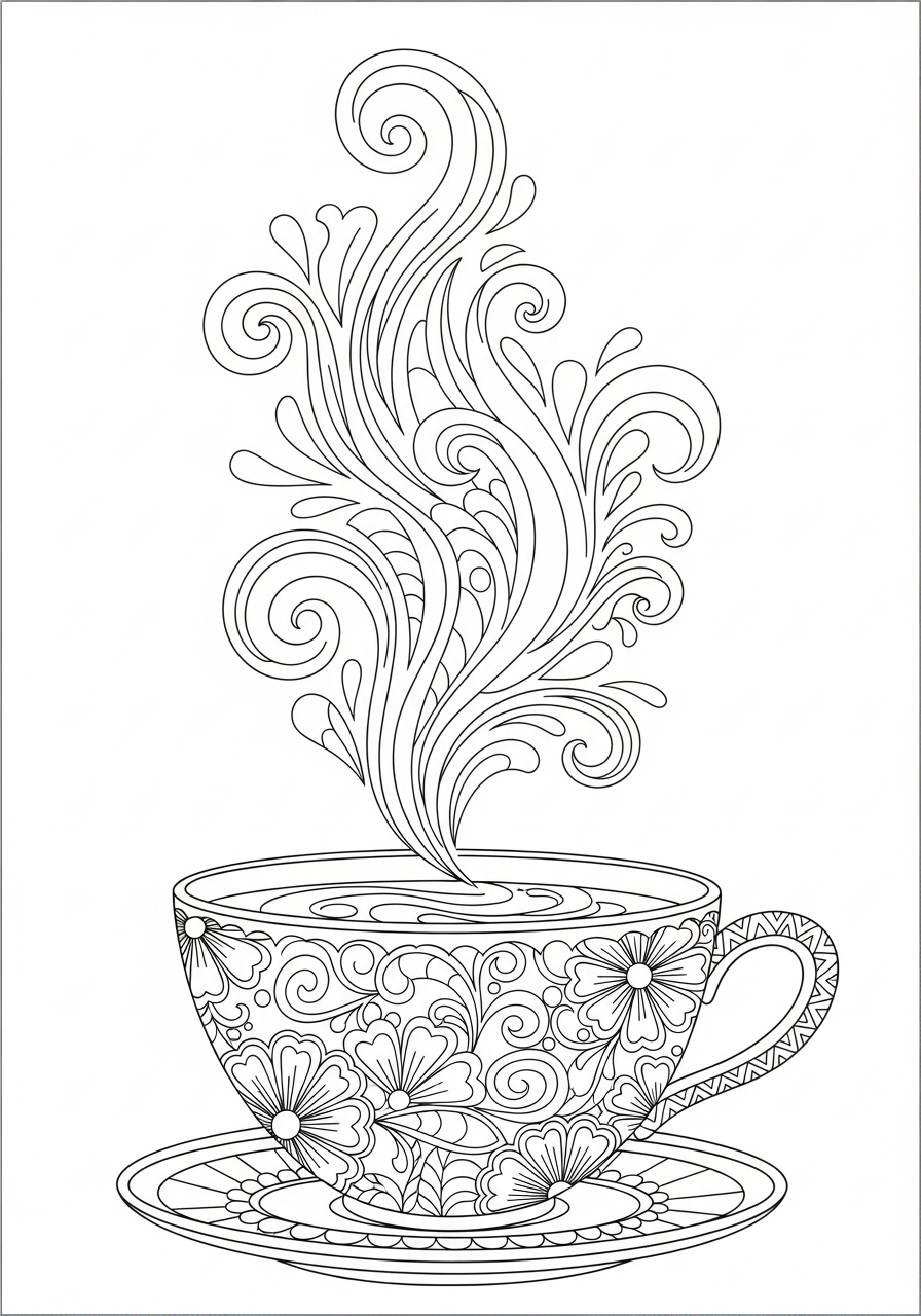 Desenho Aesthetic de xícara com vapor para colorir