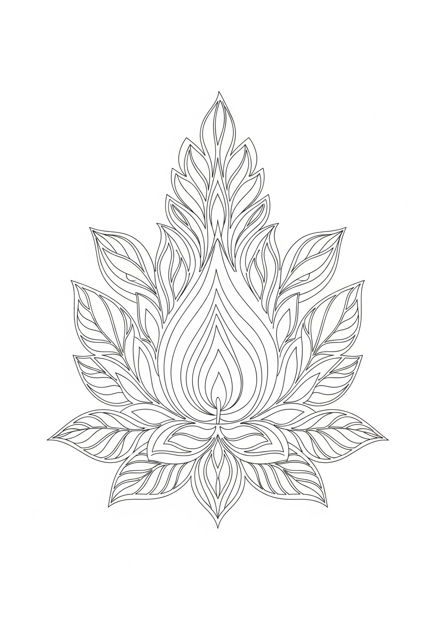 Desenho Aesthetic de uma flor com folhas para colorir