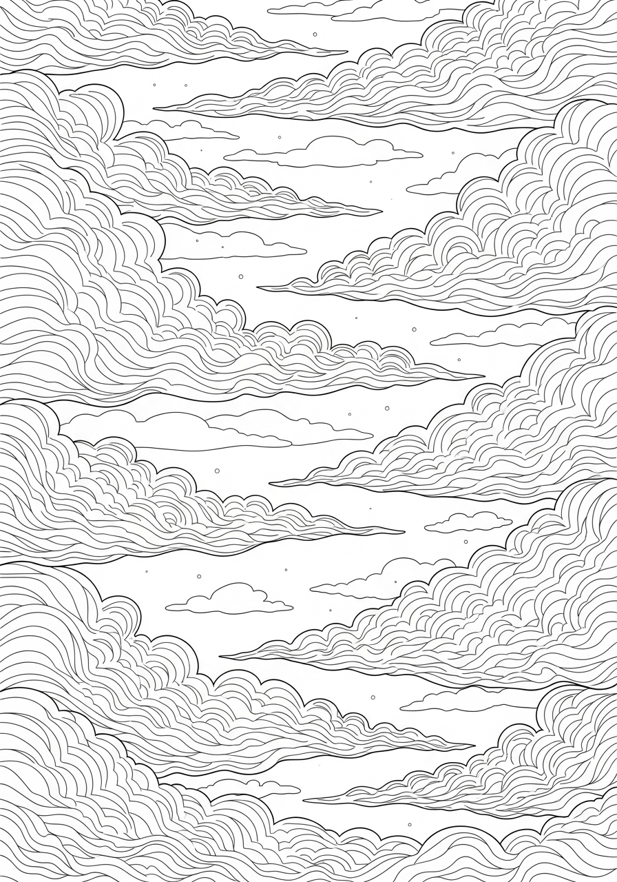 Desenho Aesthetic de nuvens em linhas para colorir