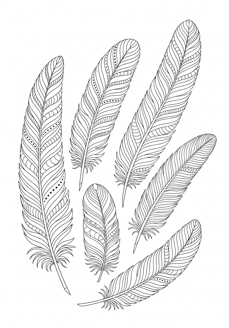 Desenho Aesthetic de penas delicadas para colorir