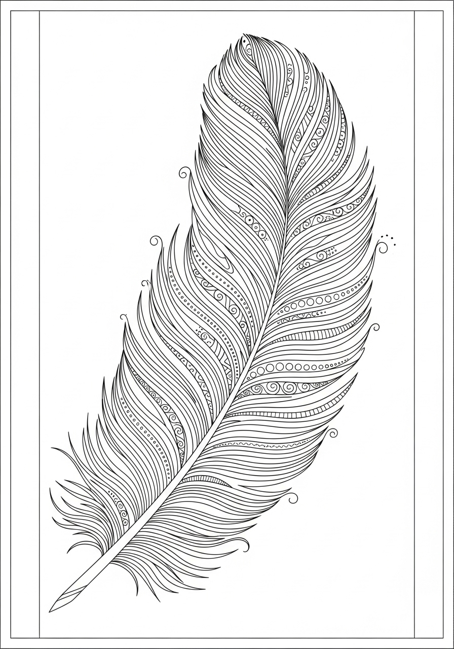 Desenho Aesthetic de pena com detalhes para colorir