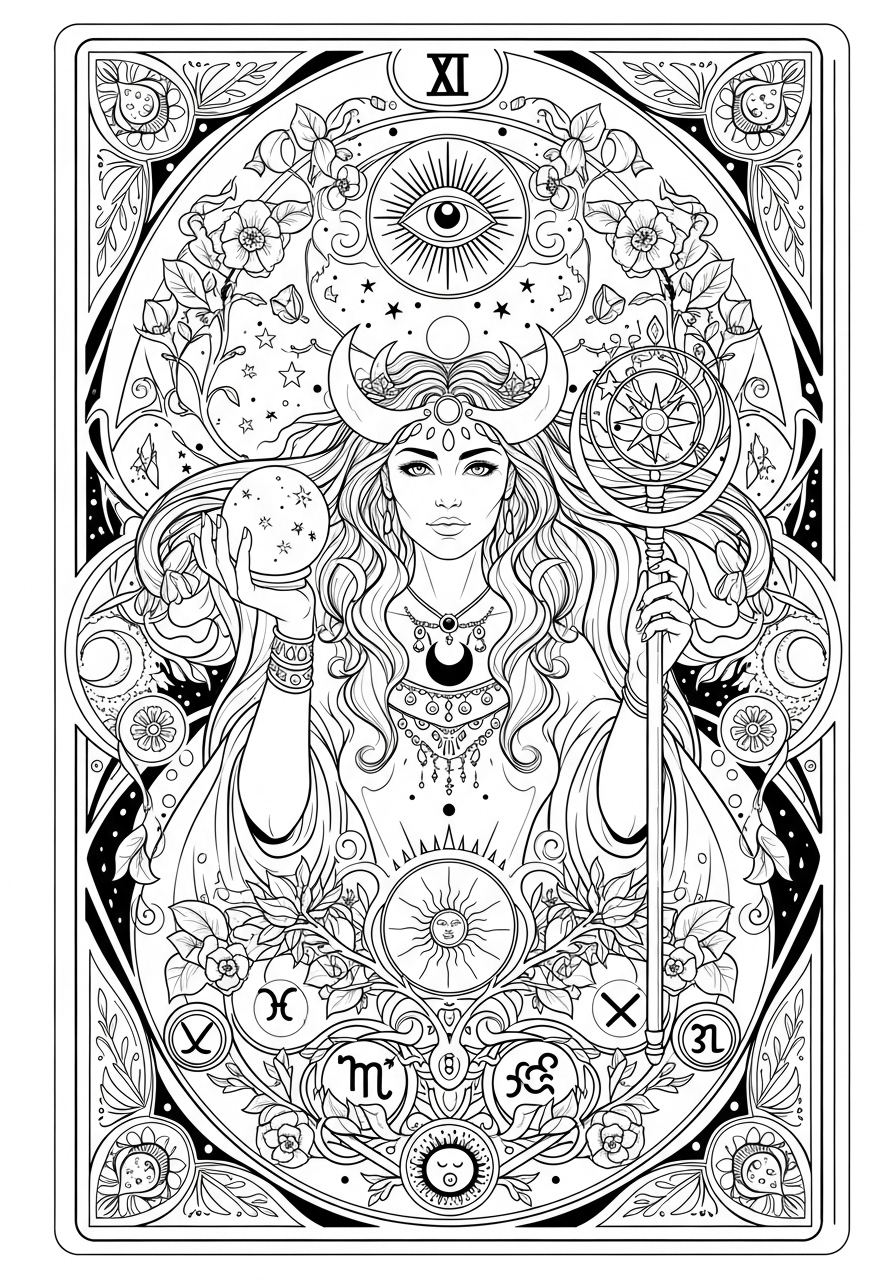 Desenho Aesthetic de figura mística com elementos florais