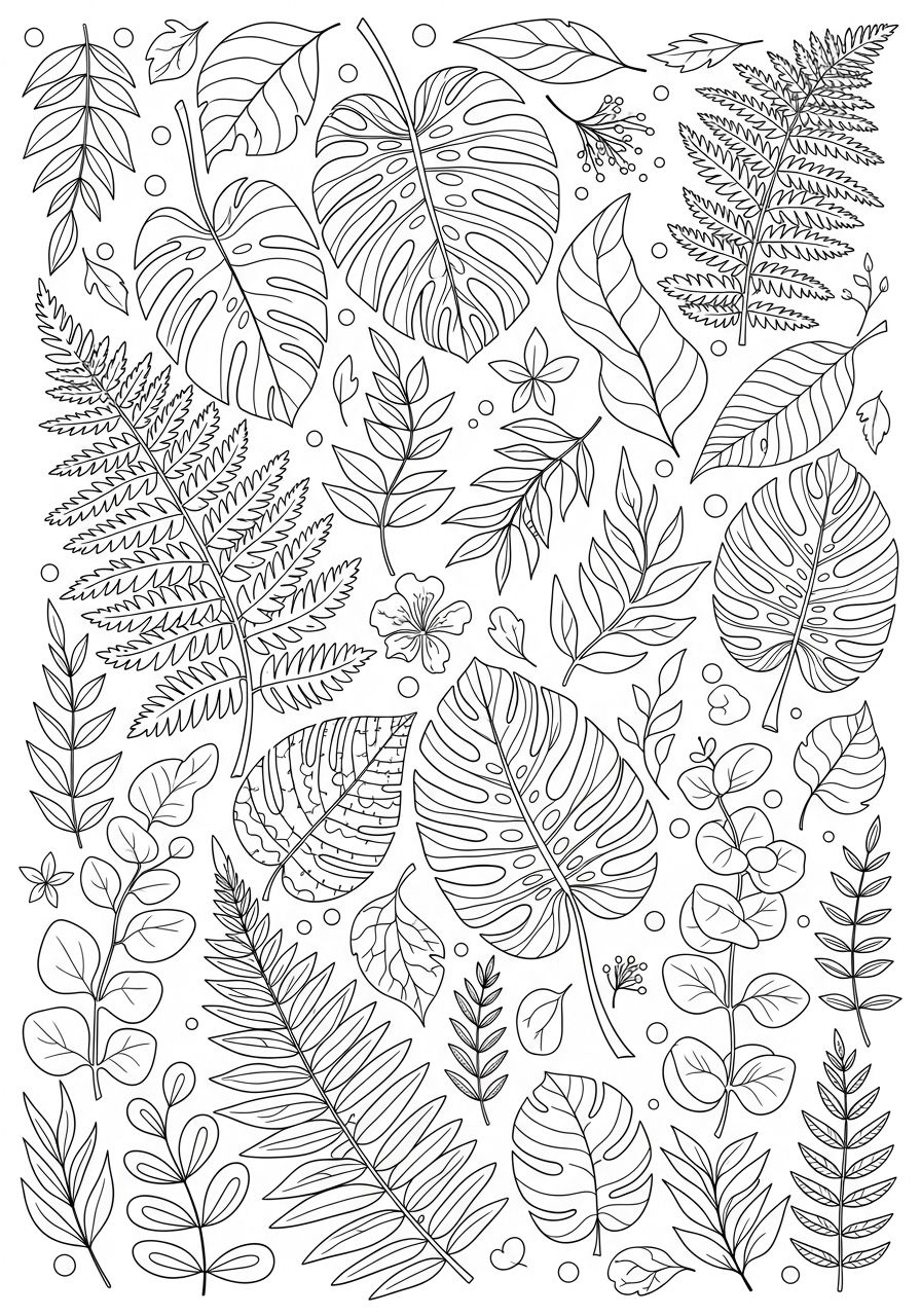 Desenho Aesthetic de folhas e plantas para colorir