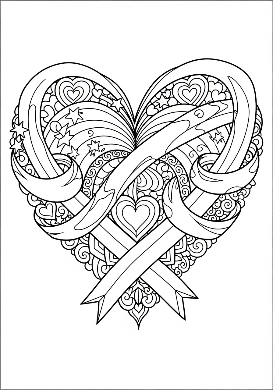 Desenho Aesthetic de um coração detalhado para colorir