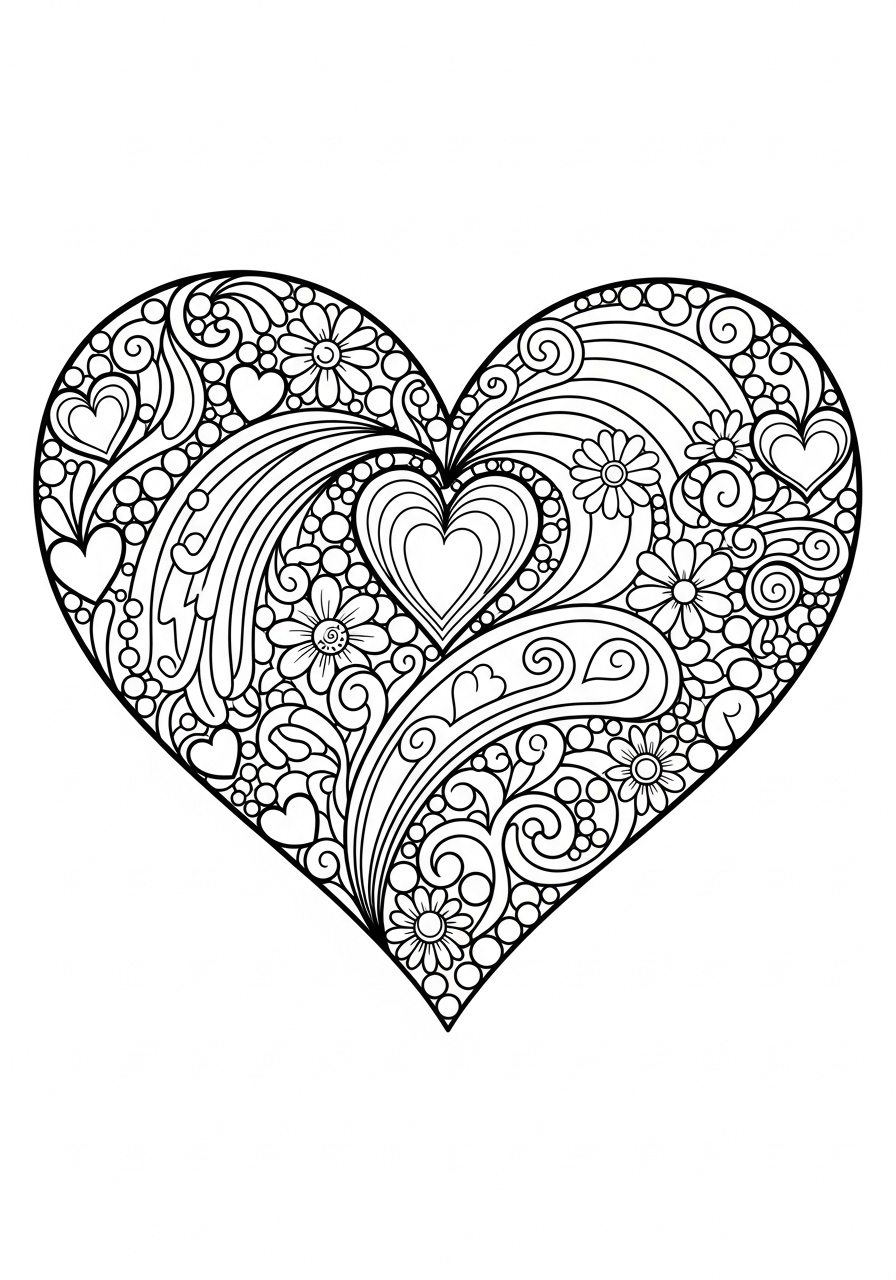 Desenho Aesthetic de coração com detalhes florais para colorir