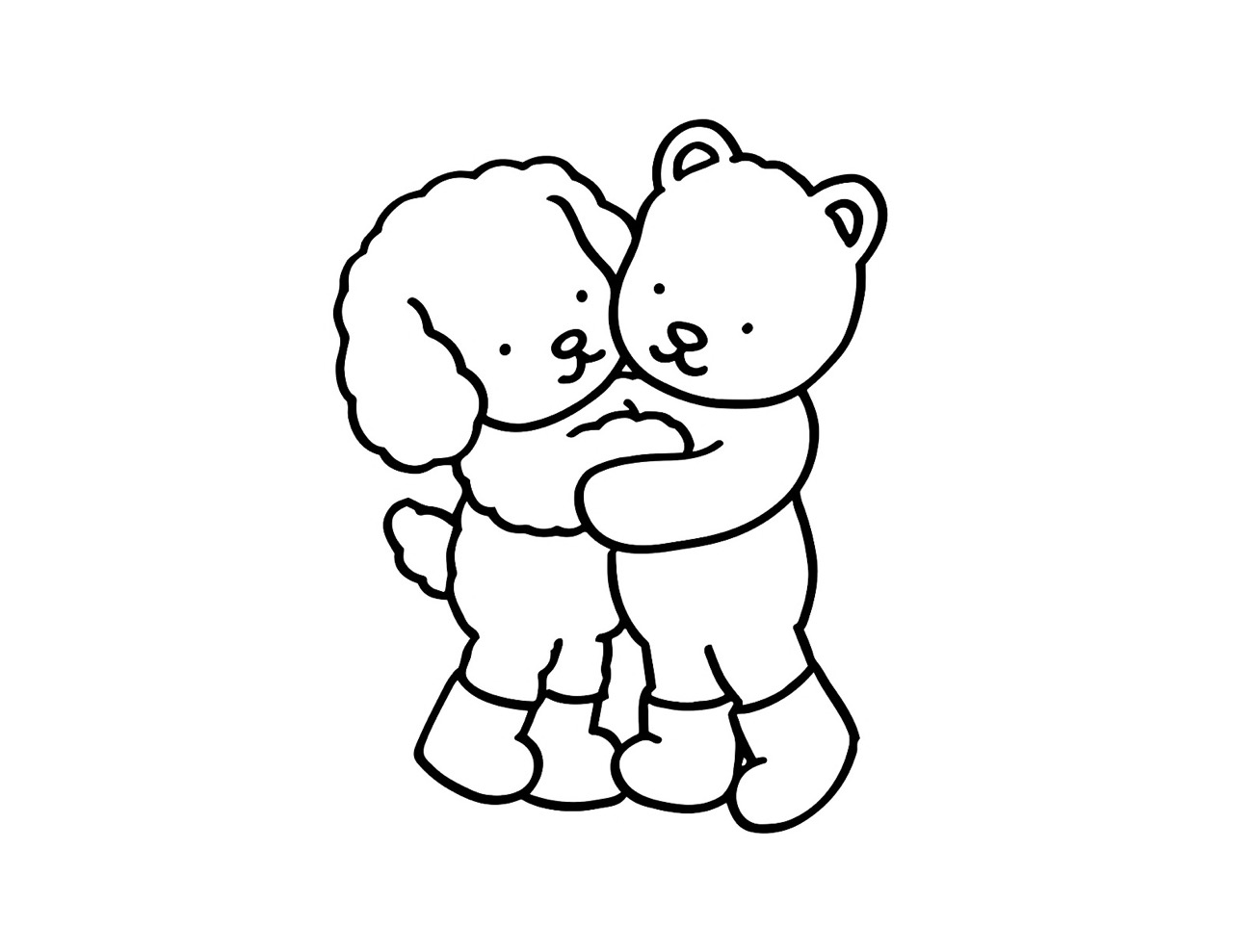 Desenho Bobbie Goods de cão e urso se abraçando para colorir