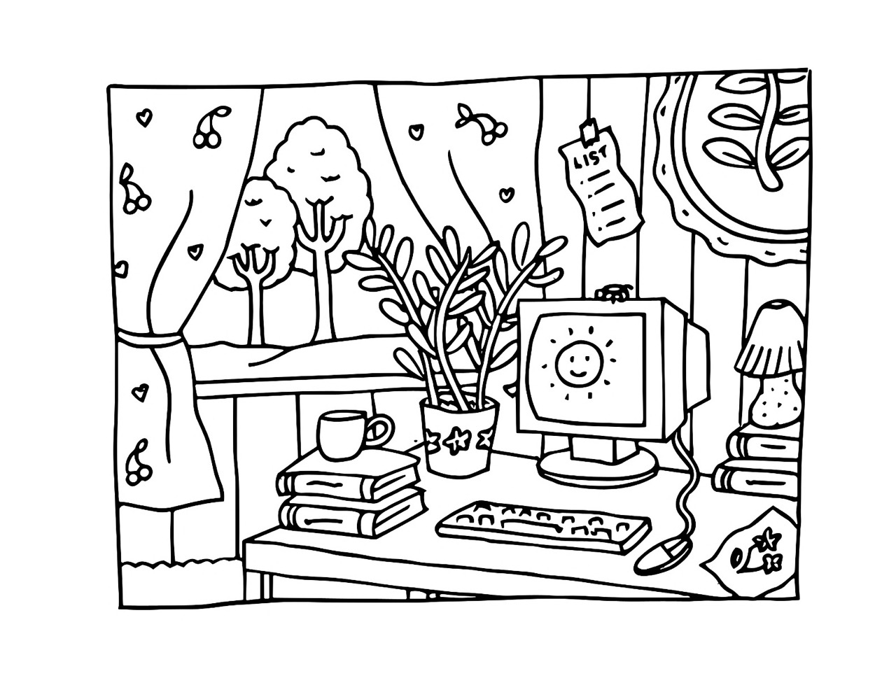 Desenho Bobbie Goods de mesa com computador para colorir